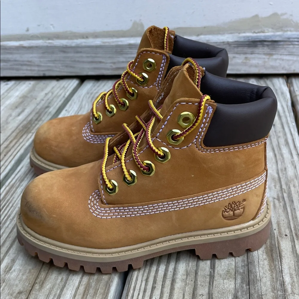 Timberland Premium 6-Inch Waterproof Wheat Nubuck Boots Kids Size 9